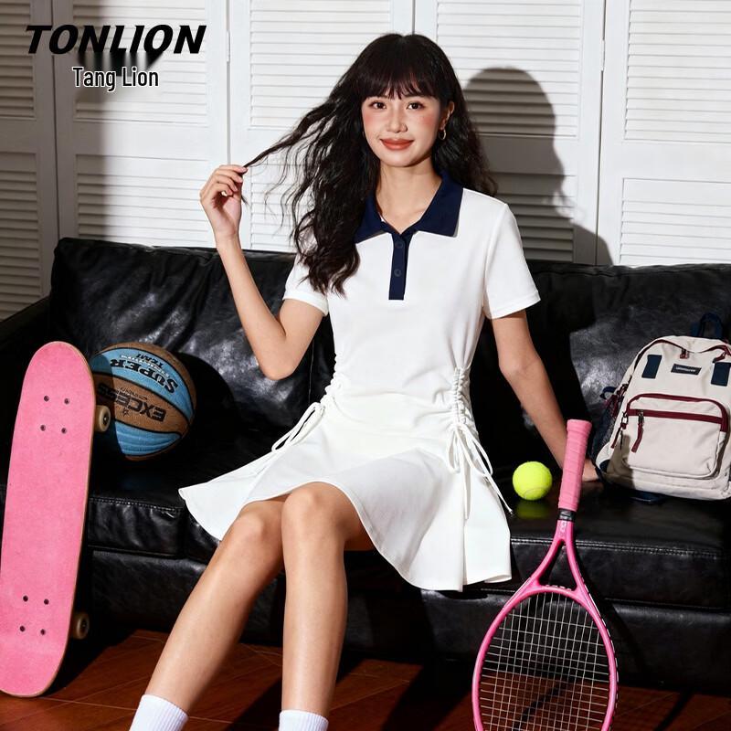 TonLion Women s Polo Collar Pleated Short Sleeve Dress M