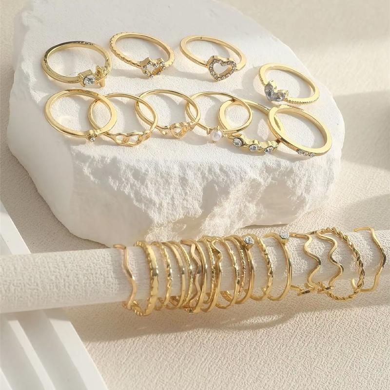 Fashion Geometric Knuckle Rings Set For Women Vintage Crystal Heart Gold Color Rings Girls Party Jewelry Accessories Gifts 2025