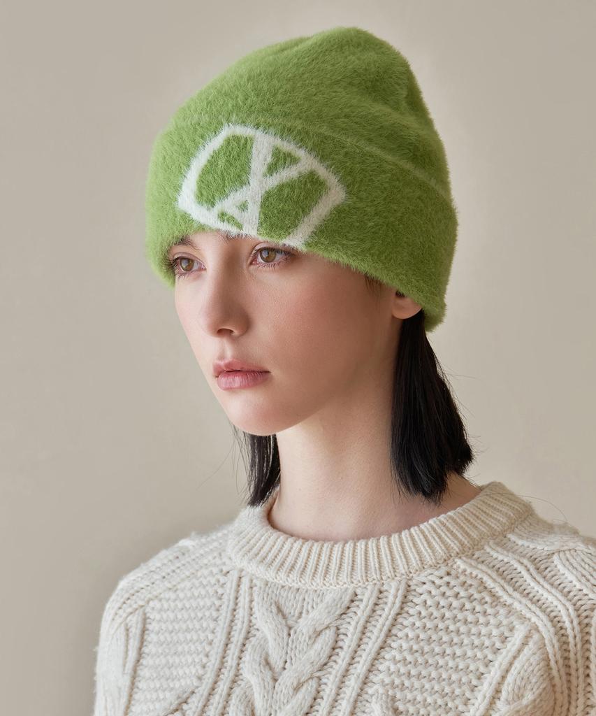 Bajal Va Square Jacquard Angora Beanie Green