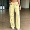 Women's High Waist Straight Leg Casual Pants with Tie Front and Patchwork - Loose Fit Color for Everyday Wear