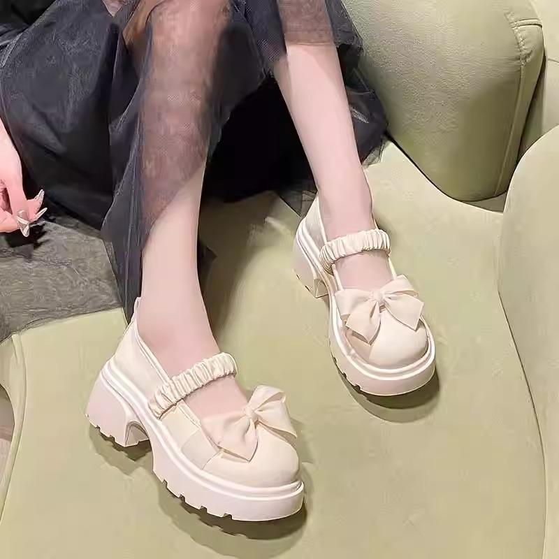 

Новые весенне-летние туфли Мэри Джейн на платформе из маленькой кожи, женские туфли на высоком каблуке с юбочным бантом, толстый документальный каблук 40