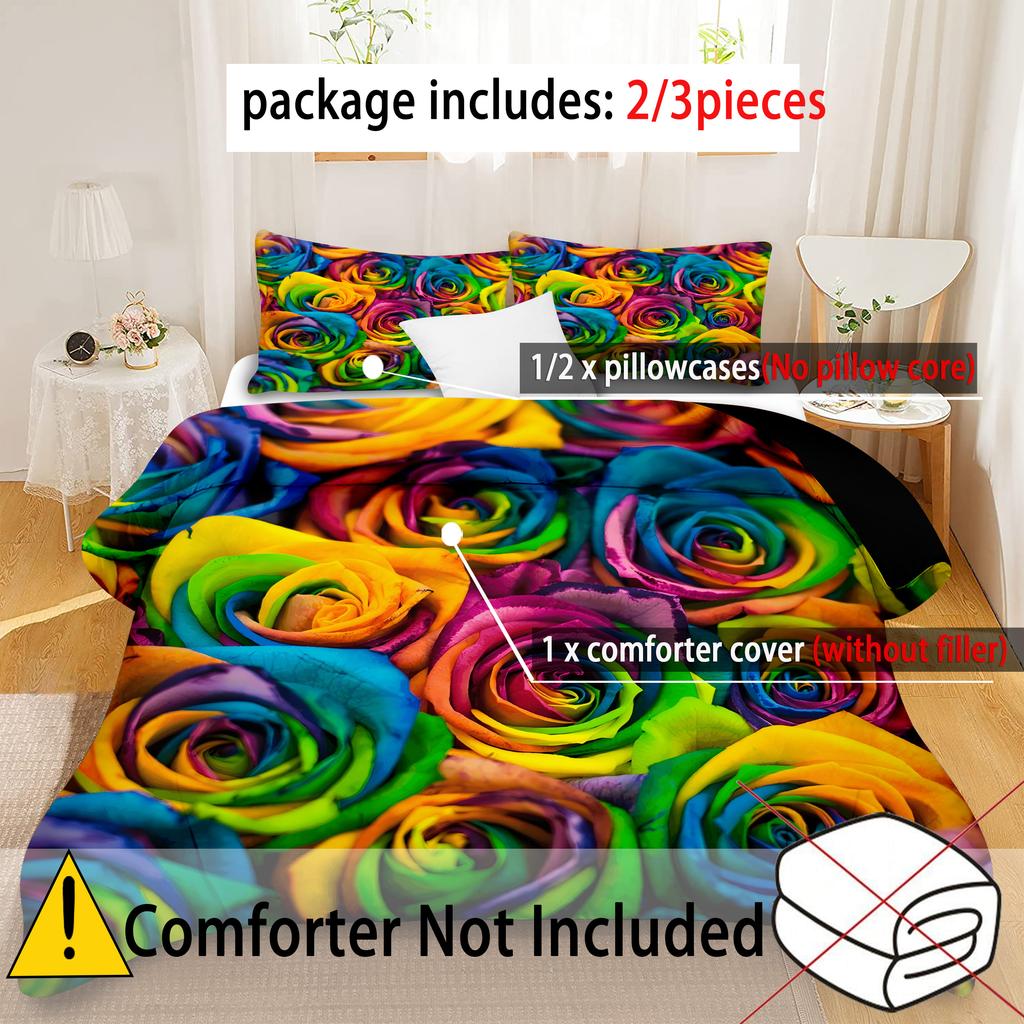 Comforter Colorful Rose 3D Printed Luxury Home Textiles Modern Art Style Soft Comfortable Bedding Set
