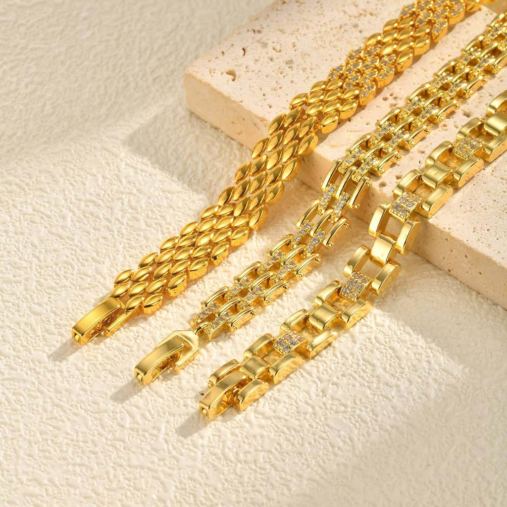 Wind Copper Inlaid Zircon Strap Bracelet Gold, High-End Versatile Women'S Jewelry Pbr-300