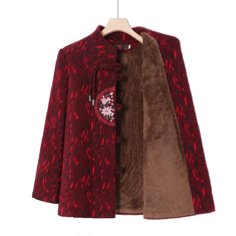 Elderly Mother Autumn and Winter Woolen Coat Year Old 0 Grandma Clothes Plush Warm Old Lady Tang Suit Top