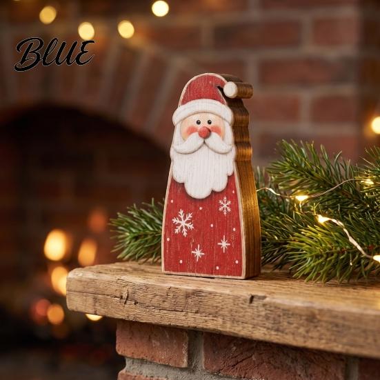 Holiday Gift for Friends Family Wooden Christmas Tabletop Decor, Santa Snowman Reindeer Figurine, Rustic Small Decorative Wood Art Pieces Shelf Sitter