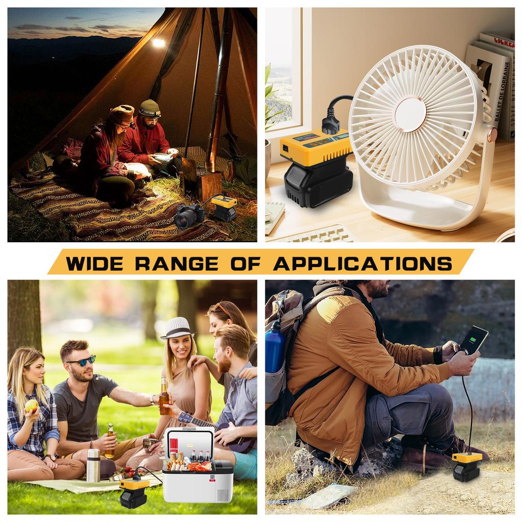 Portable Intelligent Inverter DC 20V to AC 110V-220V 120W USB&Type-c Power Station Generator For Dewalt 20V Battery Pin Adapter