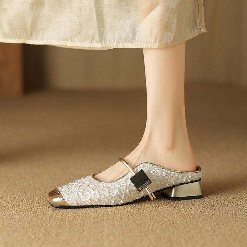 New Summer Size Bag Head Slippers Casual Sequins Set Feet One Pedal Cool Slippers Soft Bottom Flat Bottom Slippers Women