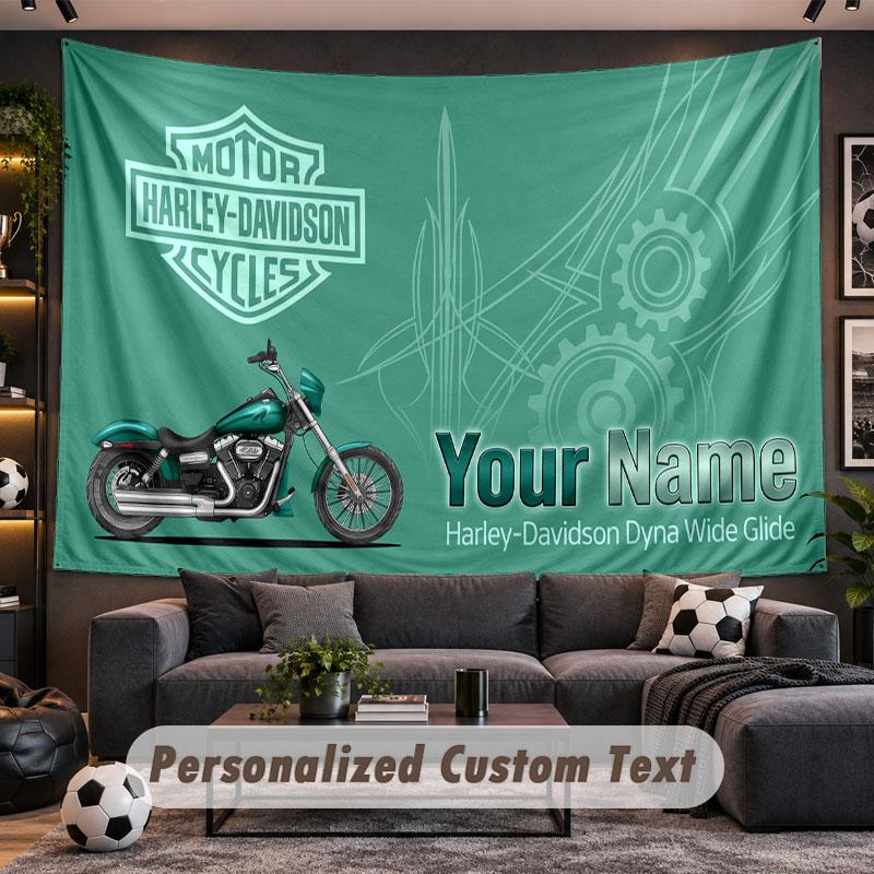 Wall Hanging Tapestry Custom NameHarley-Davidson Pattern Personalized Printed Fabric Wall Decor