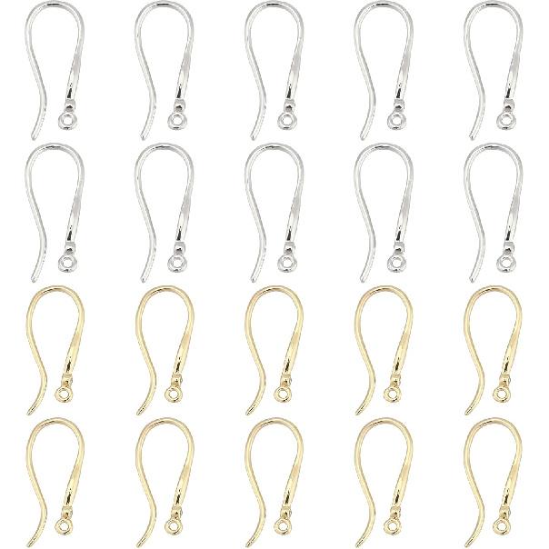 PH PandaHall 20pcs 18K Gold Plated Earring Hooks, French Ear Wire Golden Platinum Fishhook Hoop Earrings Brass Earring Findings Component for DIY