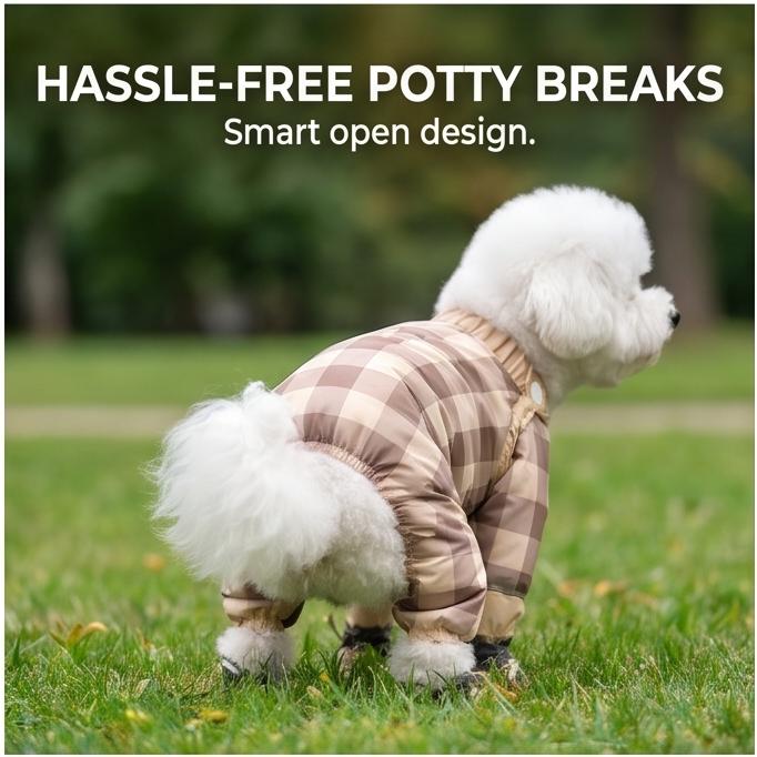 Waterproof 4-Legged Dog Coveralls, Anti-Dirt Pet Outfit for Small to Medium Dogs, Outdoor Walking Wear