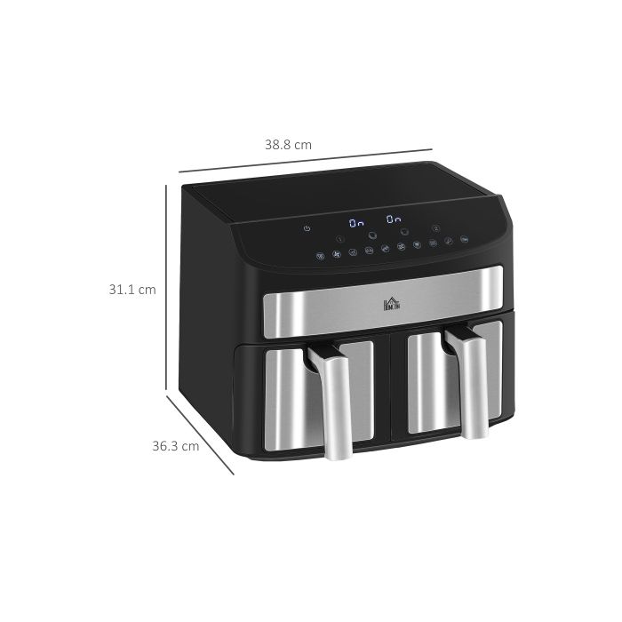 Friteuse à air chaud HOMCOM 8L Dual Chamber Air Fryer with 10 Programmes, 2400 Watt Air Fryer, Black