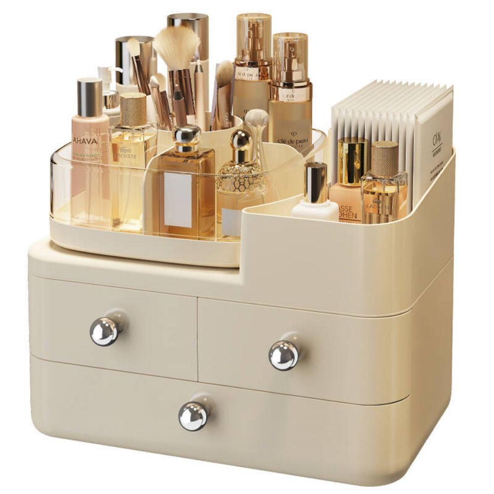 Cream Series Cosmetic Display Case Large Capacity Cosmetics Storage Box  Desktop Use