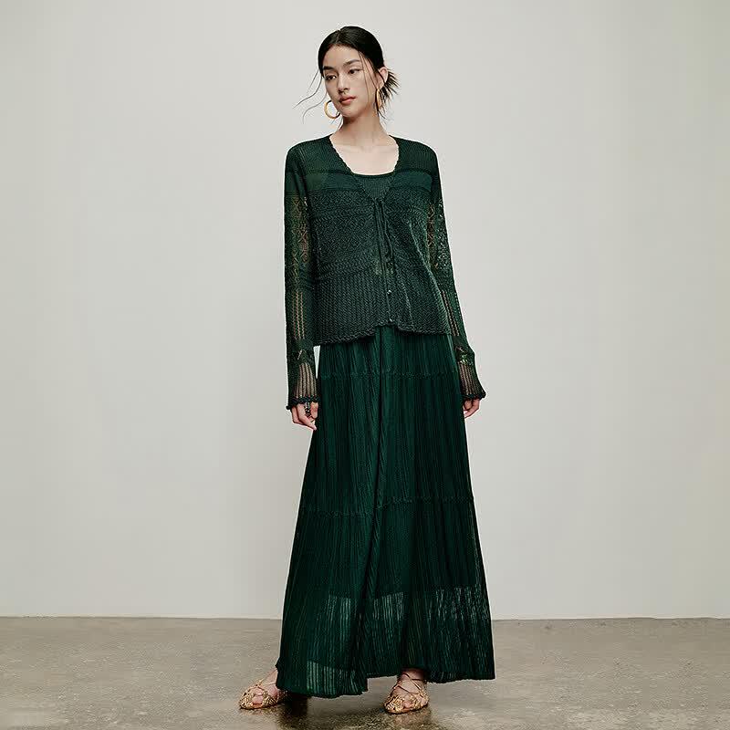 Women's Pleated Draped A-line Midi Skirt