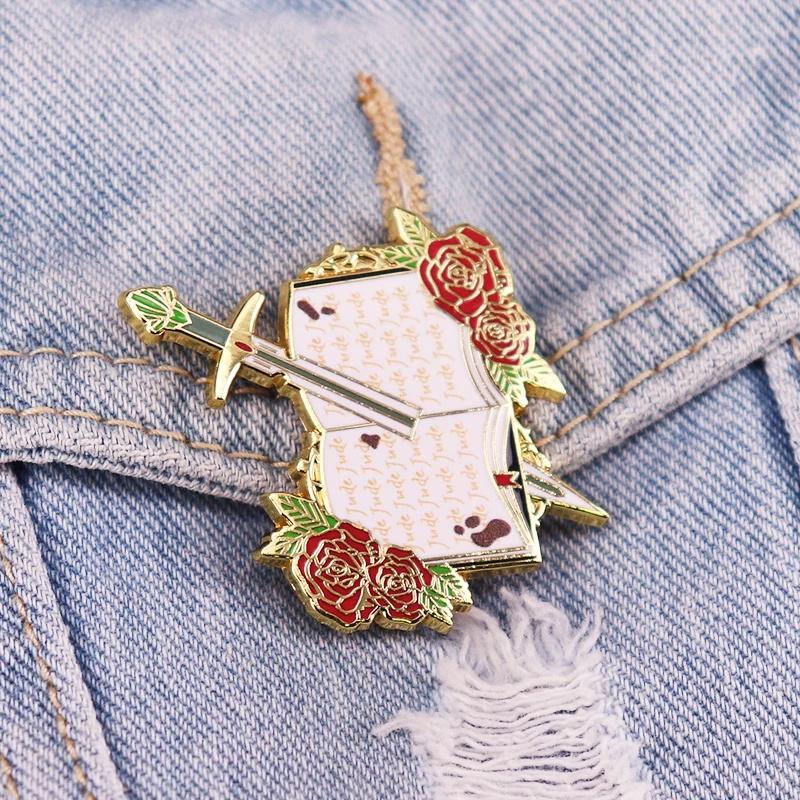 Book Sword Enamel Brooch Badge Flower Letter Pins Bookish Gift