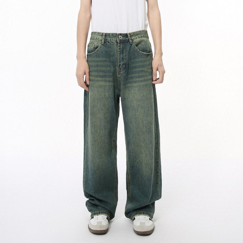Men's Clothing | Autumn, American Simple Basic Straight Loose White Washed Denim Trousers Casual