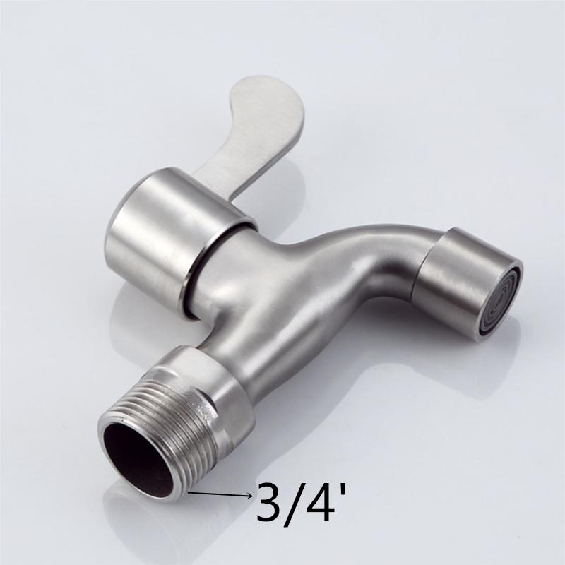 Modern Fashion 304 Stainless Steel 3/4' Fast Open Lengthen Faucet with Creative Handle for Garden Washing Machine Cold Water Tap