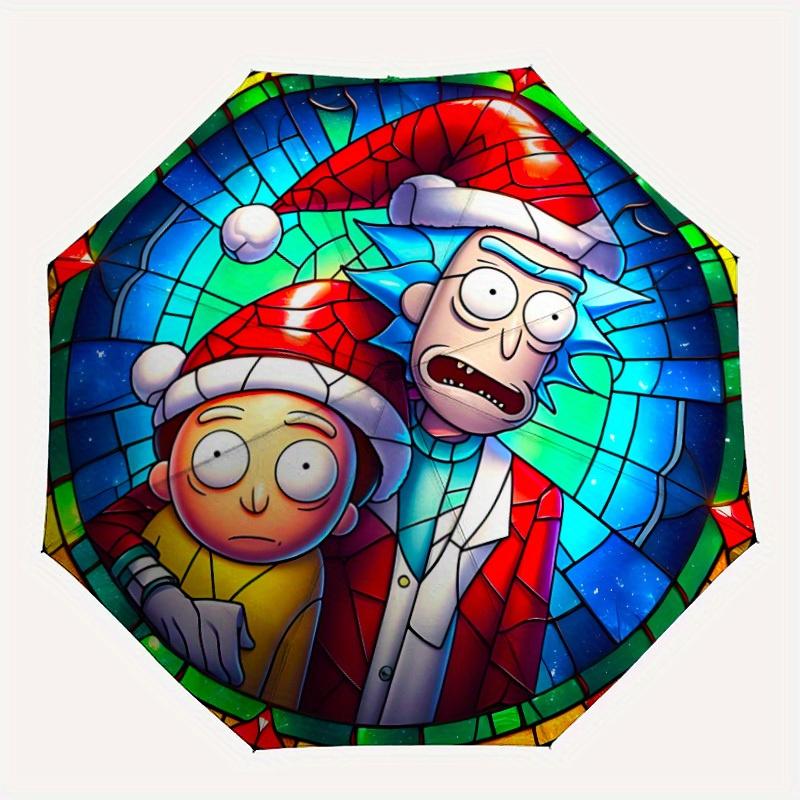 

1pc Rick and Morty Automatic Folding Umbrella, Portable Collapsible Design, 8-Rib Iron Frame,, All-Season Casual Outdoor Accessory for Christmas Birth