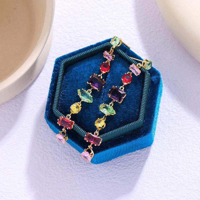 Dopamine Geometric Zircon Tassel Earrings: Colorful, Light Luxury, Fashionable.