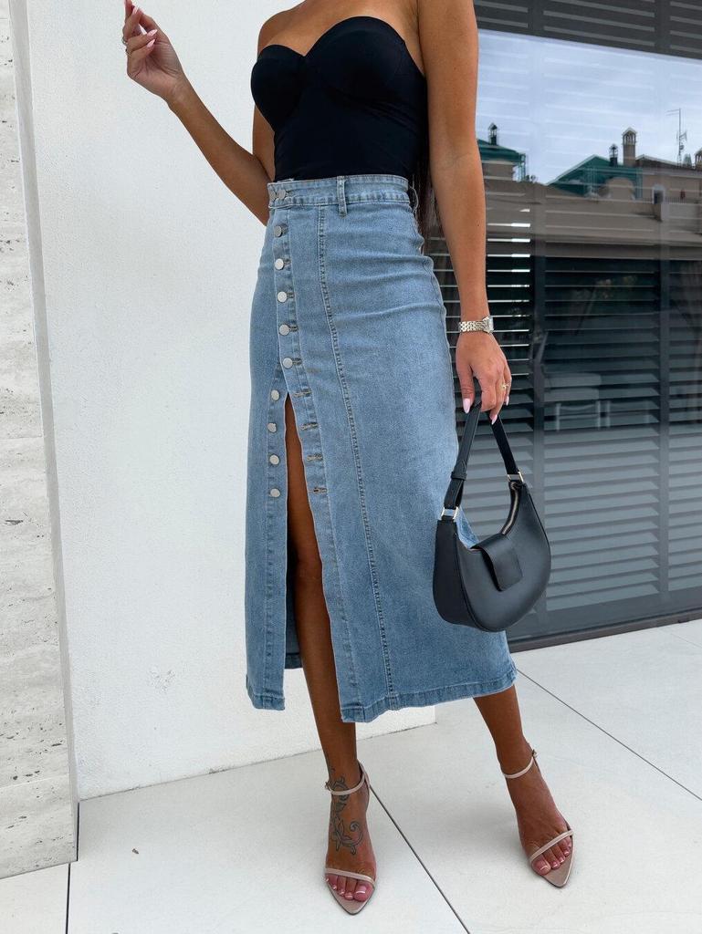 Women's High Waist Irregular Slit Denim Skirt - Sexy Slim Fit, Hip-Hugging