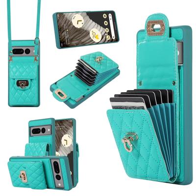 Umhängetasche mit Halskette, Umhängeband, Lederhülle für Google Pixel 7 Pro 7A 6A, Brieftasche, Kartenhalter, Metallschnalle, Handytasche, Münzgeldbörse