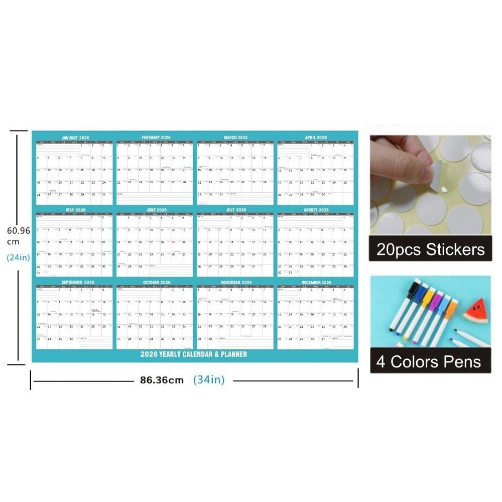 32x48 In Large Wall Calendar Wall Mount Laminated Calendar New Dry Erase Calendar  Office Use