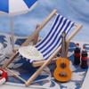 Miniature Seaside Set Doll House Scene Accessory With Wooden Lounge Chair And Sunshade For Kids Imaginative Activity