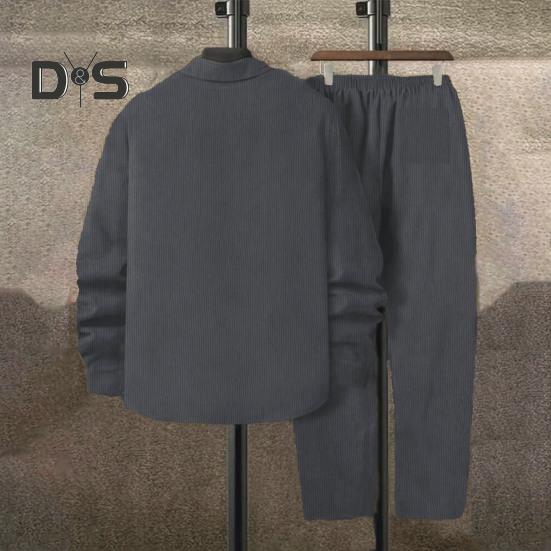 2Pcs/Set Men Sportwear Set Lapel Long Sleeve Flap Pockets Coat Elastic Drawstring Waist Long Trousers Set Loose Fit Activewear