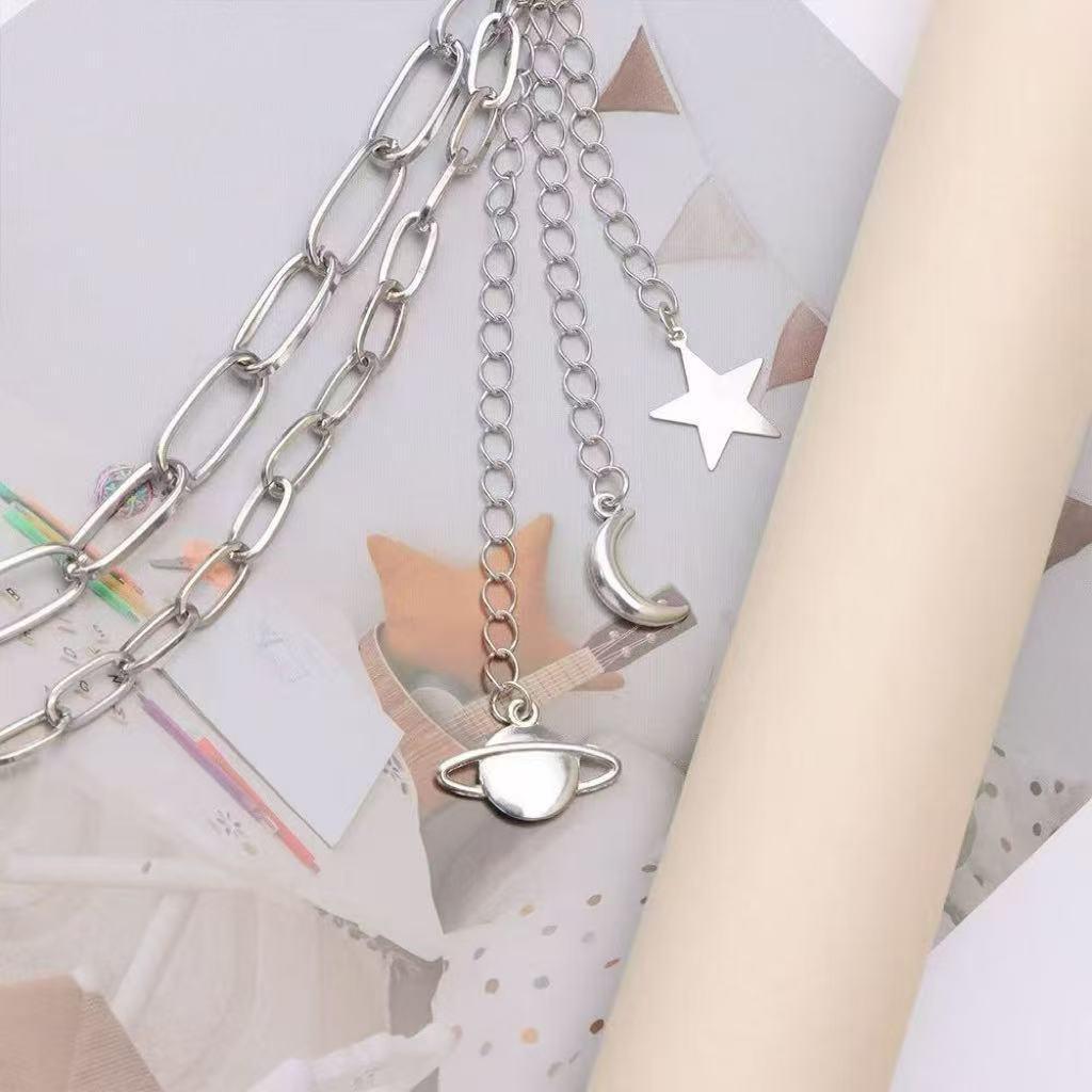Cross-border Punk Multi-layer Chain Belt with Planet Pendant - European & American Hip Hop Style Pants Accessory