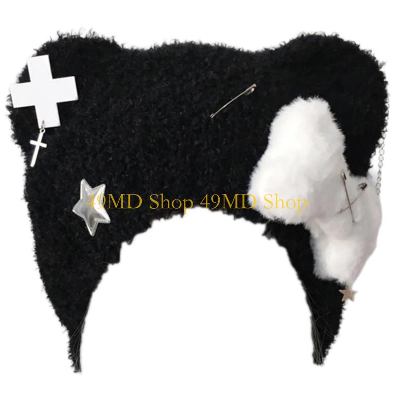 

49MD Winter Snow Hat Punk Crossed Winter Hat for Women Girl Skiing Snowboarding чёрный