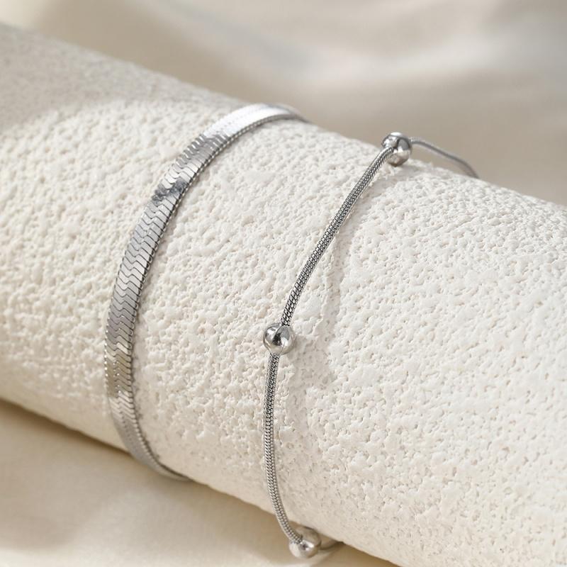 Stainless Steel Waterproof Double-Layer Snake Bone Bead Chain Anklet for Women Fashion Simple Adjustable Anklet Jewelry Gift