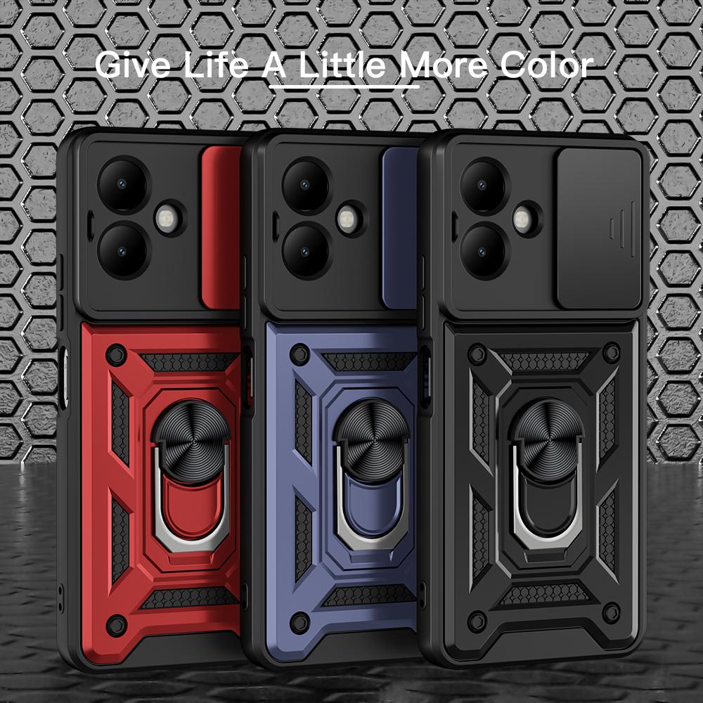 KEYSION Shockproof Case for TECNO Spark Go 2 Pop 10 Slide Camera Lens Protection Ring Stand Phone Cover for Infinix Smart 10