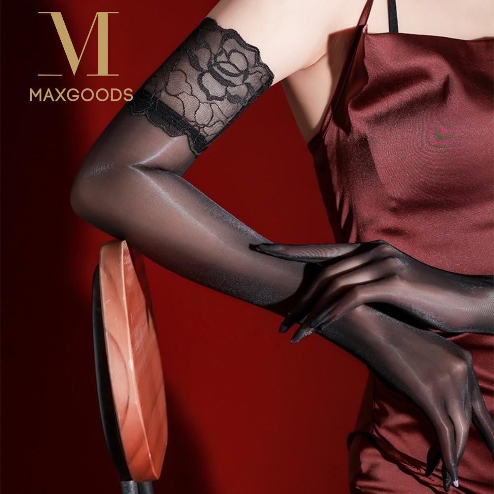 Women Ultra-thin Five Finger Gloves Oil Smooth Sexy Mittens Stretchy Lace Cuff Stockings Glove Sheer Nightclub