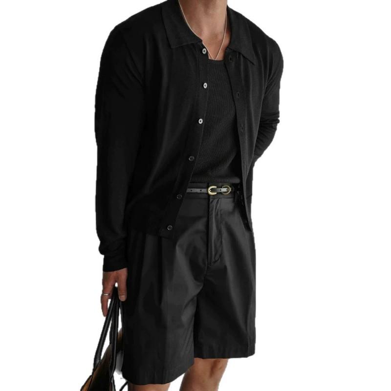 Mens Polo Cardigan 2026 Fall Lightweight Breathable Slim Fit Casual Top Teens
