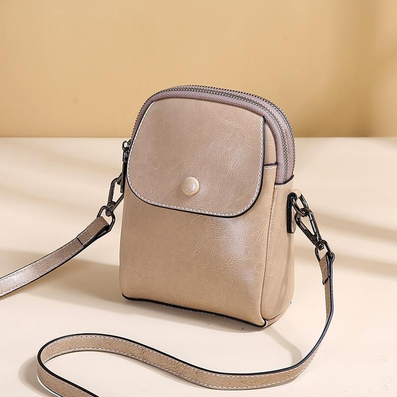 Retro oil wax cowhide small bag mobile phone bag new leather women's bag shell bag versatile shoulder messenger bag