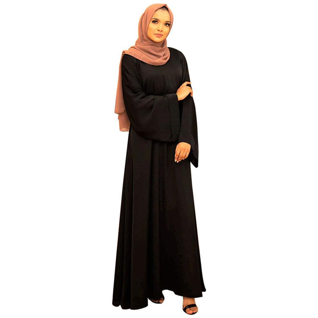 Modisches Muslimisches Kleid mit Langen Ärmeln Einfarbig Elegante Modest Wear Kleidung für Damen Schnürung Türkei Kaftan Eid Roben
