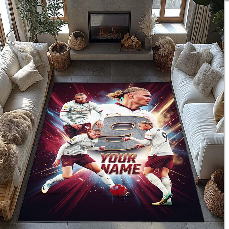 Erling Haaland Printed Crystal Velvet Rug Non‑Slip Crystal Velvet Carpet For Sofa Bedroom Indoor Home Decoration