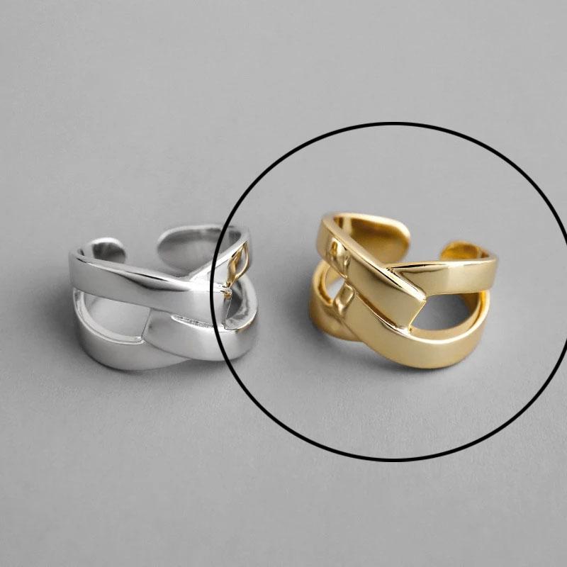 925 Silver Rings For Women Hollow Out Gold Color Temperament Personality Fashion Female Trendy Resizable Opening Rings
