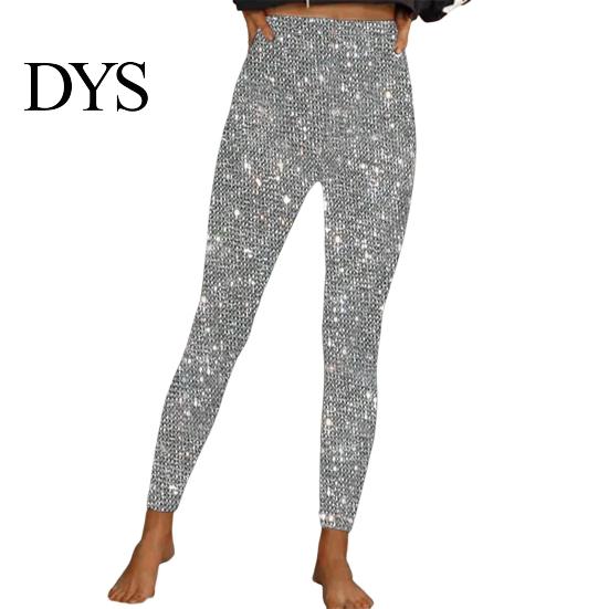 Shimmering Skinny Trousers Women Pencil High Waist Glitter Long Pants Shimmery Elastic Fabric Sequin Leggings Daily Wear Fine Design