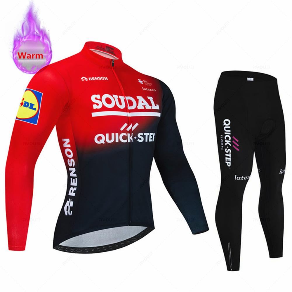 Soudal Quick Step 2026 Zimní cyklistický dres Termo fleecové cyklistické oblečení MTB Bicicleta Set Oblečení na cyklistiku Triathlon Cyklistický oblek