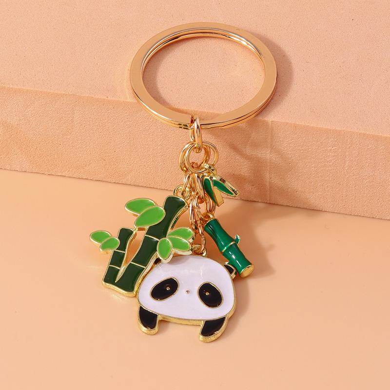 Cute Enamel Panda Keychain Bamboo Keyring Pendants for Key Holder Women Girls Handbag Accessories DIY Kid's Jewelry Gifts