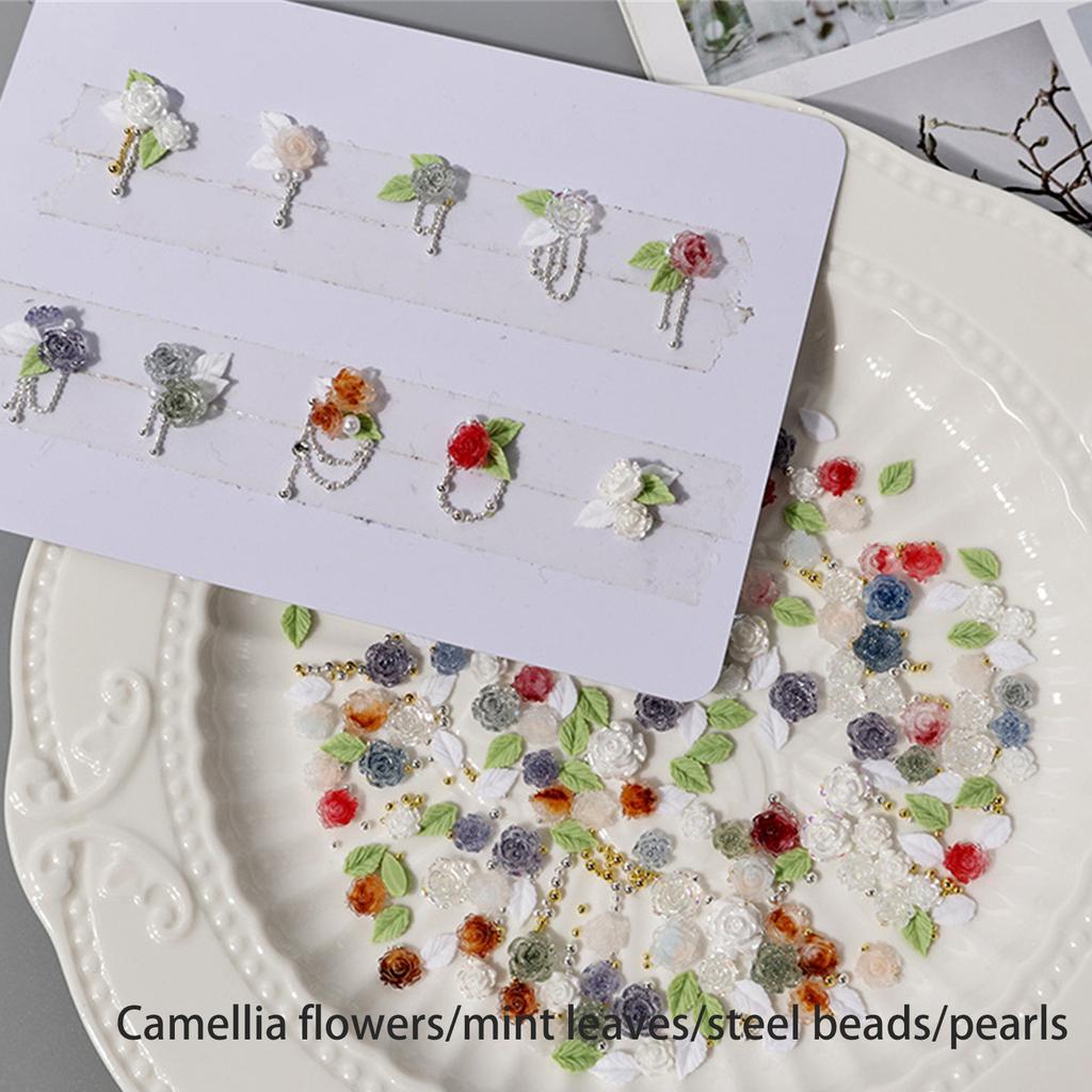 Charms per unghie con fiori 3D, charms per unghie con foglie in resina, perline in acciaio, forniture per nail art, decorazioni fai da te per unghie acriliche