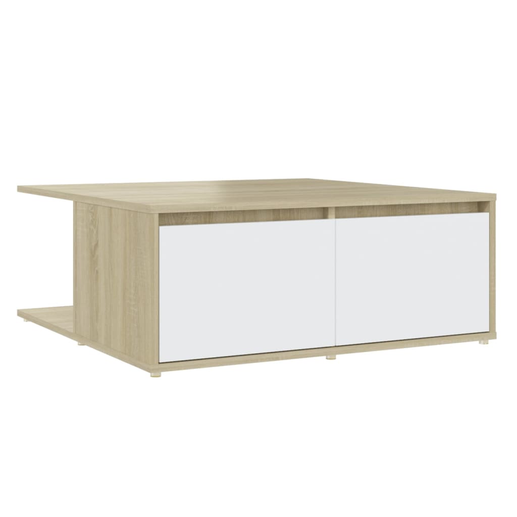 Coffee Table In White and Sonoma Oak 80 X 80 X 31 Cm Engineered Wood