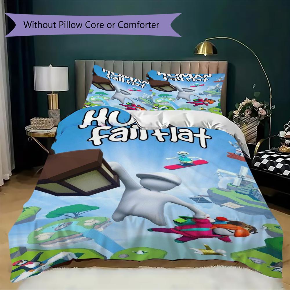 human fall flat Pattern Bedding,Quilt Set Quilt Cover Pillowcase Home Birthday Gift(1 * duvet cover + 2 * pillowcase, without core)_lx