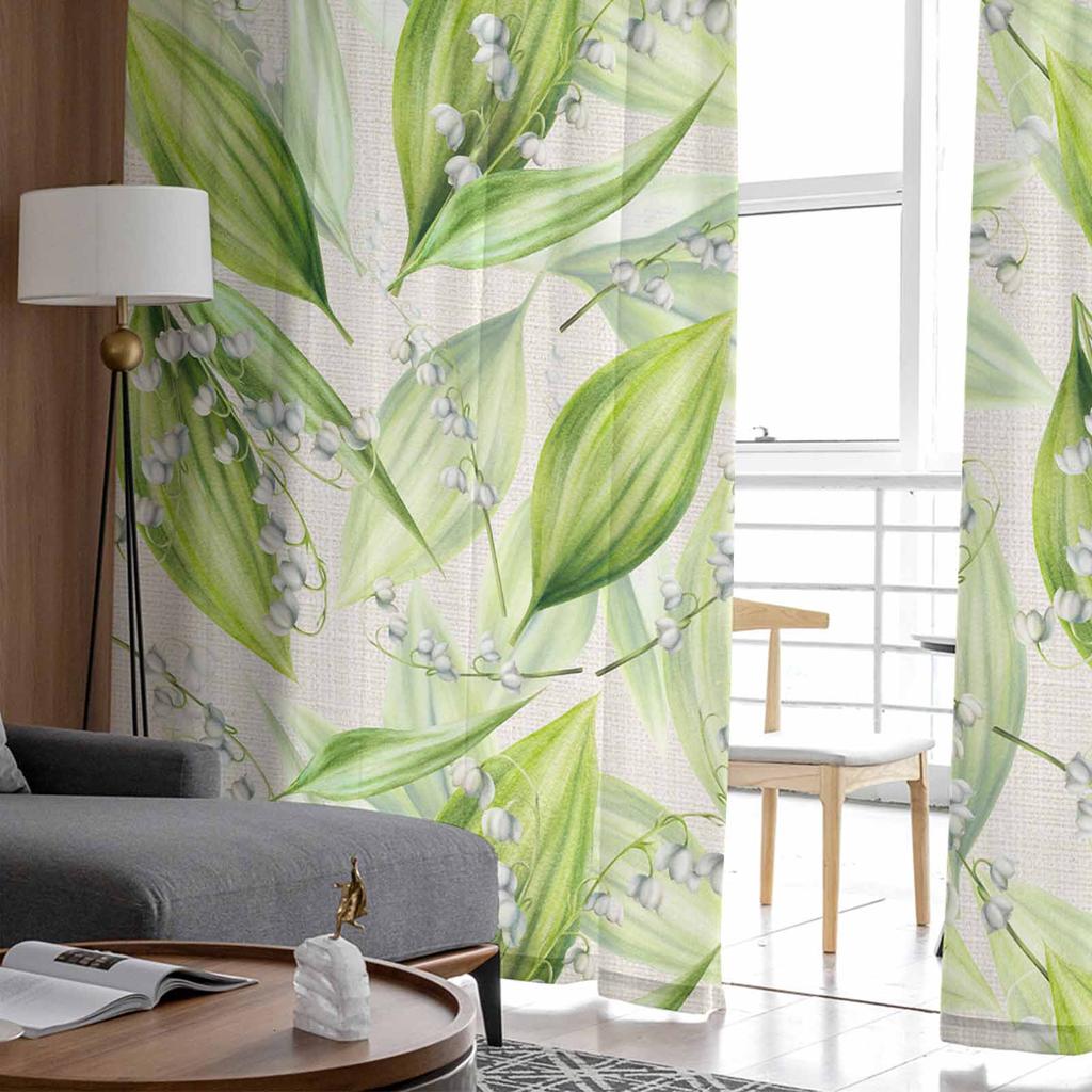 Maiglöckchen Blatt Pflanze Tüll Fenstervorhänge für Schlafzimmer Luxus Heimdeko Vorhänge im Wohnzimmer Chiffon Paneele