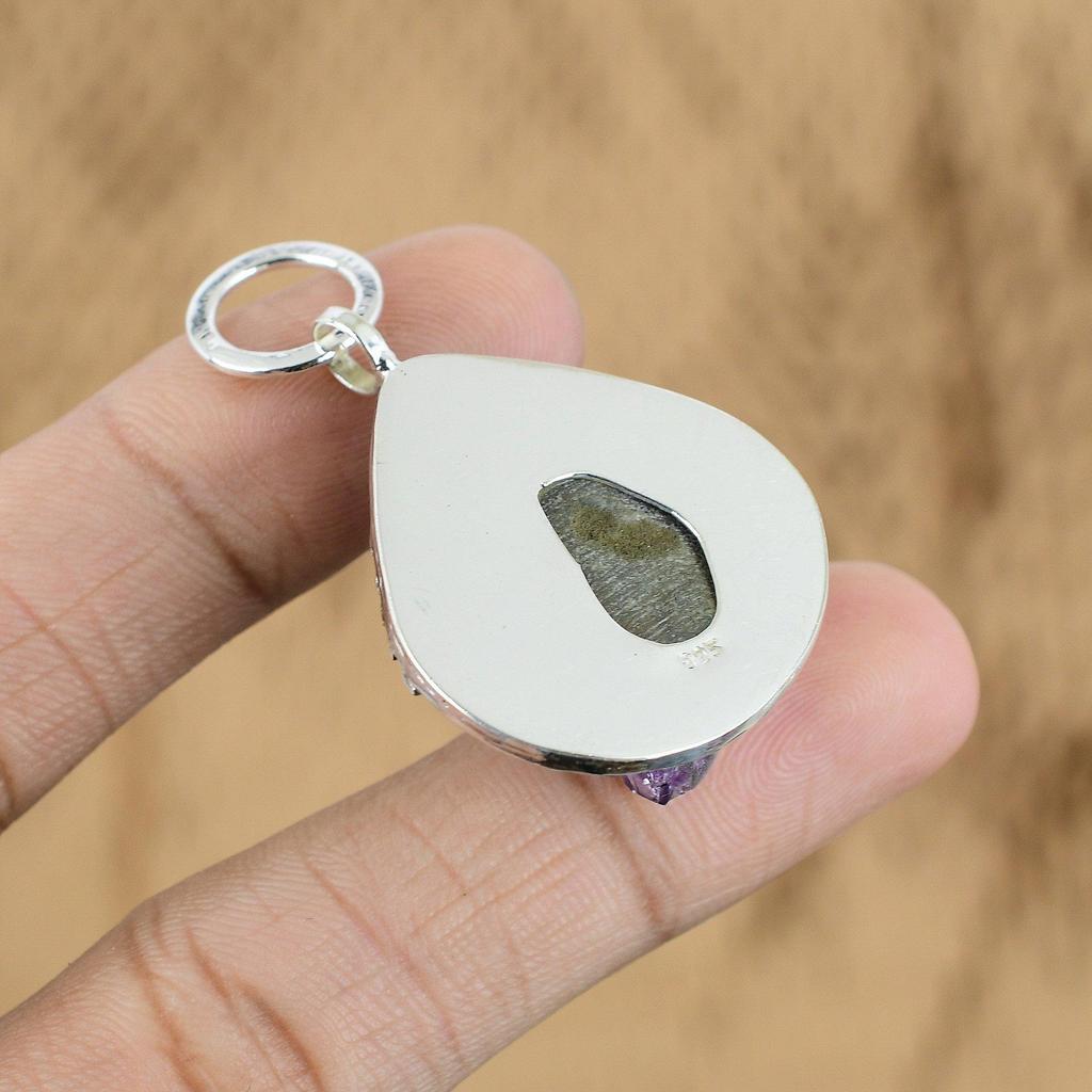 Natural African Amethyst Rough Gemstone Pendant Purple 925 Sterling Silver