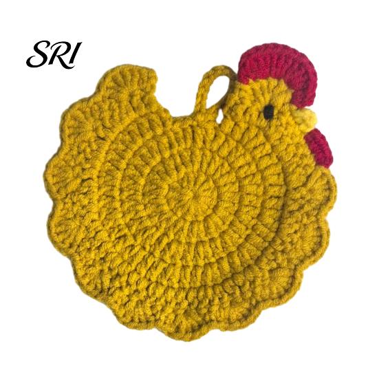 Chicken Coop Decoration Crochet Hen Coaster, Handmade Shape Knitted Mat Handcrafted Coaster for Coffee Cup, Cute Kitchen Countertop Bar Accessory