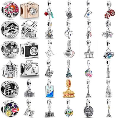 New 925 Silver Charm Bead Pandent Castles Towers Bridges Forbidden City Fit Original Bracelet DIY Jewelry Accessories