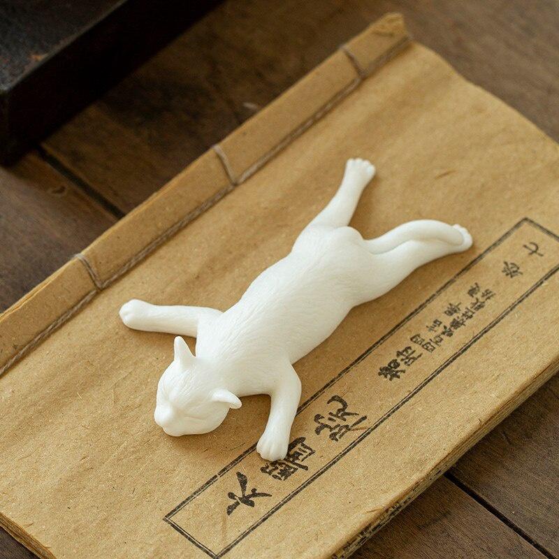 Biała Porcelanowa Kot Herbatka Zwierzątko Ręcznie Robiona Ceramiczna Mała Ozdoba Bonsai Urocza Figurka Zwierzęca Dekoracja Doniczki Biurowej Meble