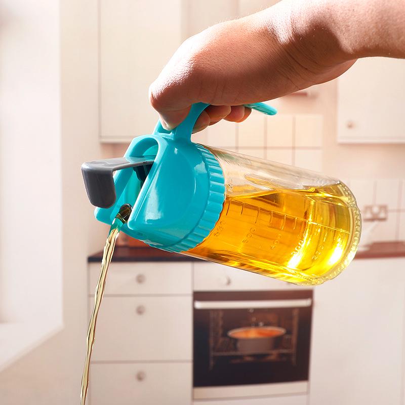 Automatic Opening Glass Oil & Vinegar Dispenser with Handle Grip - Large Capacity for Kitchen Use