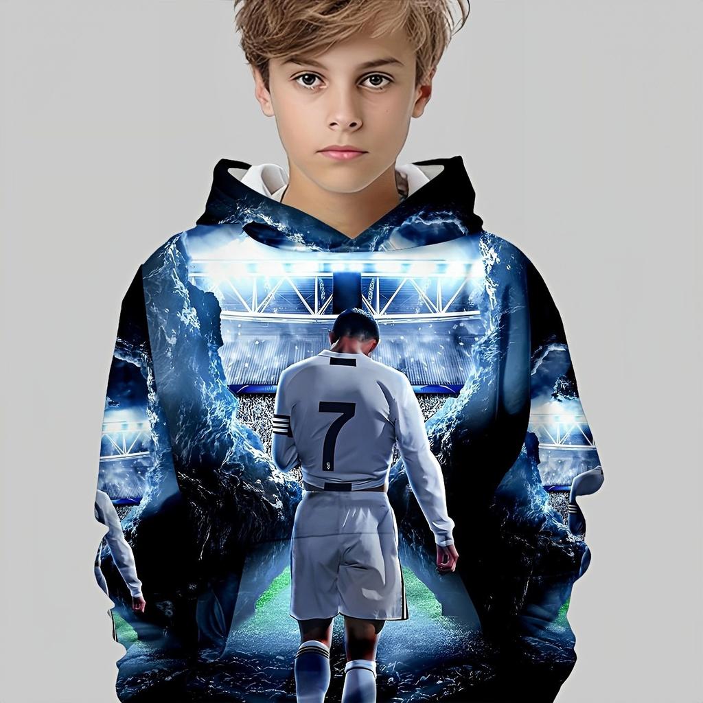 Fashion No.7 Fan Boys' Printed Hoodie 3D Football Player - Autumn/Winter Casual Long Sleeve Hoodie